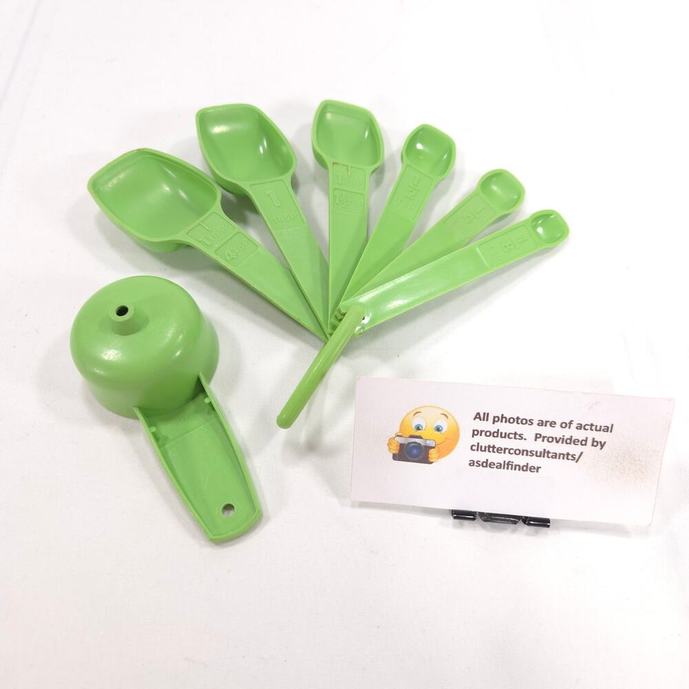 Vintage Tupperware Measuring Spoons Set of 6  Mini Funnel Apple Green